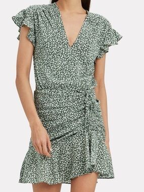 Veronica Beard Marla Dress Silk Floral Green White Mini Womens 00 Cottagecore